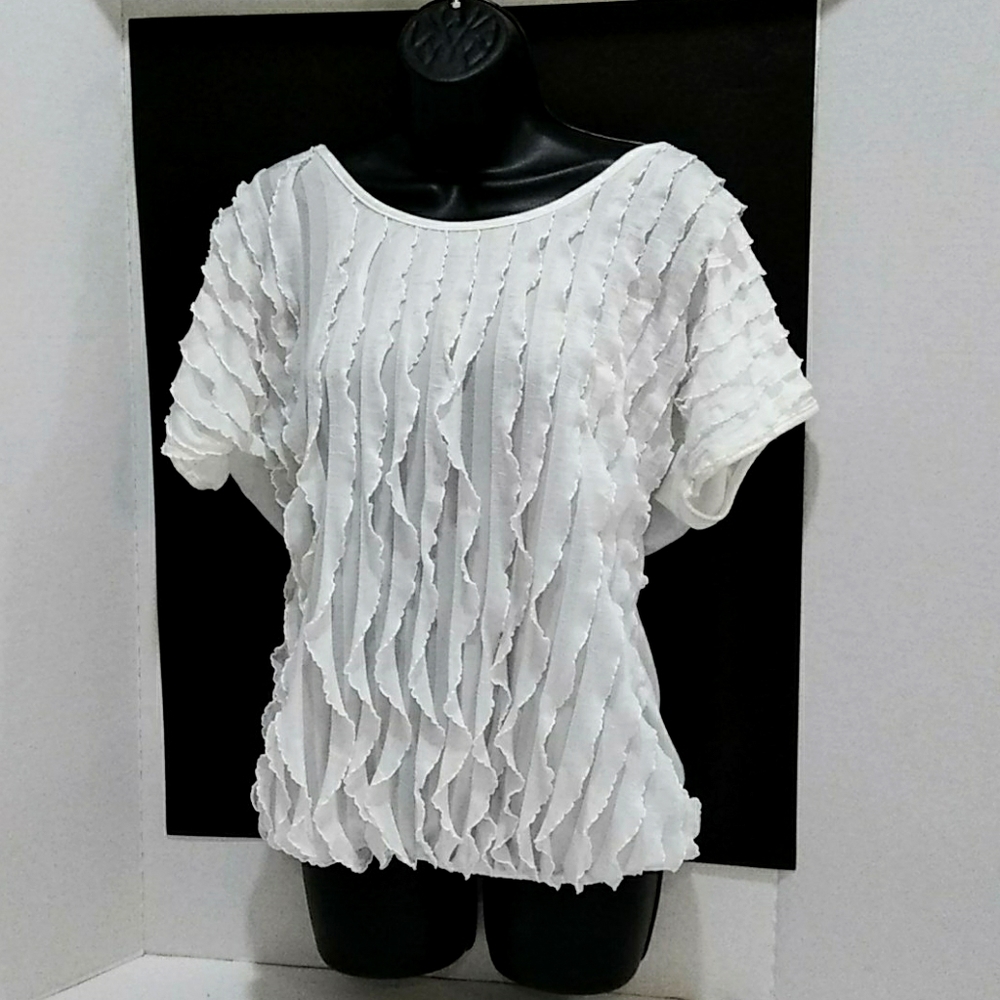Andrea Missy Lg white ruffle front Tee shirt top